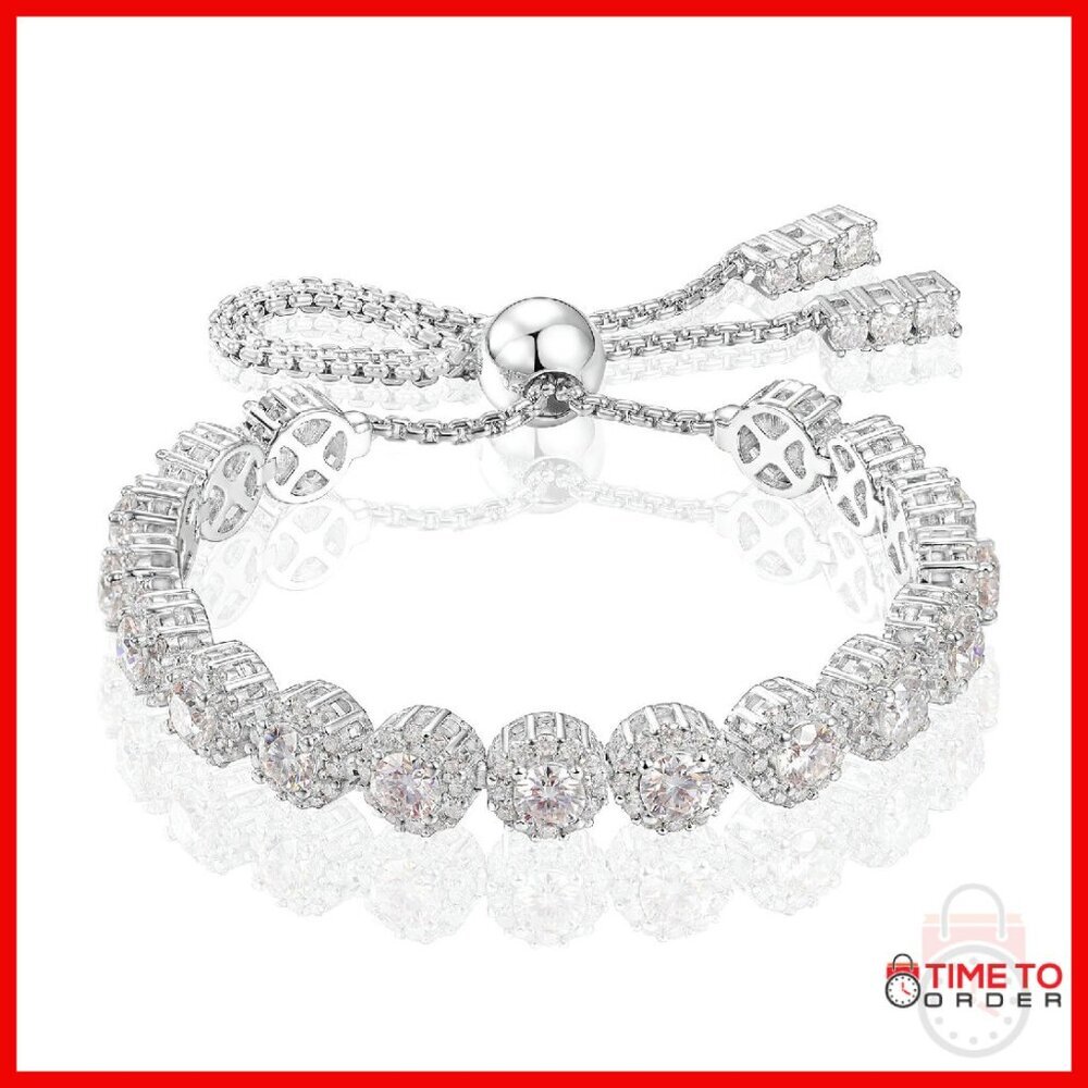 Lab Grown Moissanite Tennis Bracelet 8ct S925 Sterling Silver Adjustable